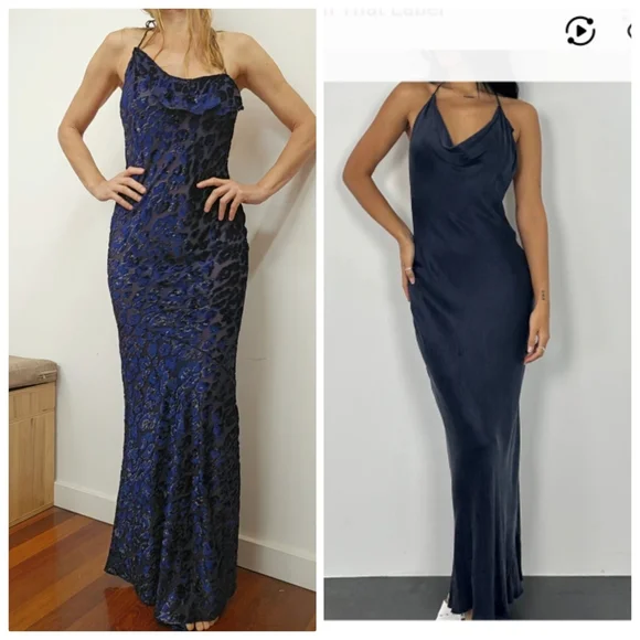 Nwot revolve studio pm Luxury Cobalt Velvet Leopard Semi Sheer Maxi Dress Gown s - Picture 2 of 7